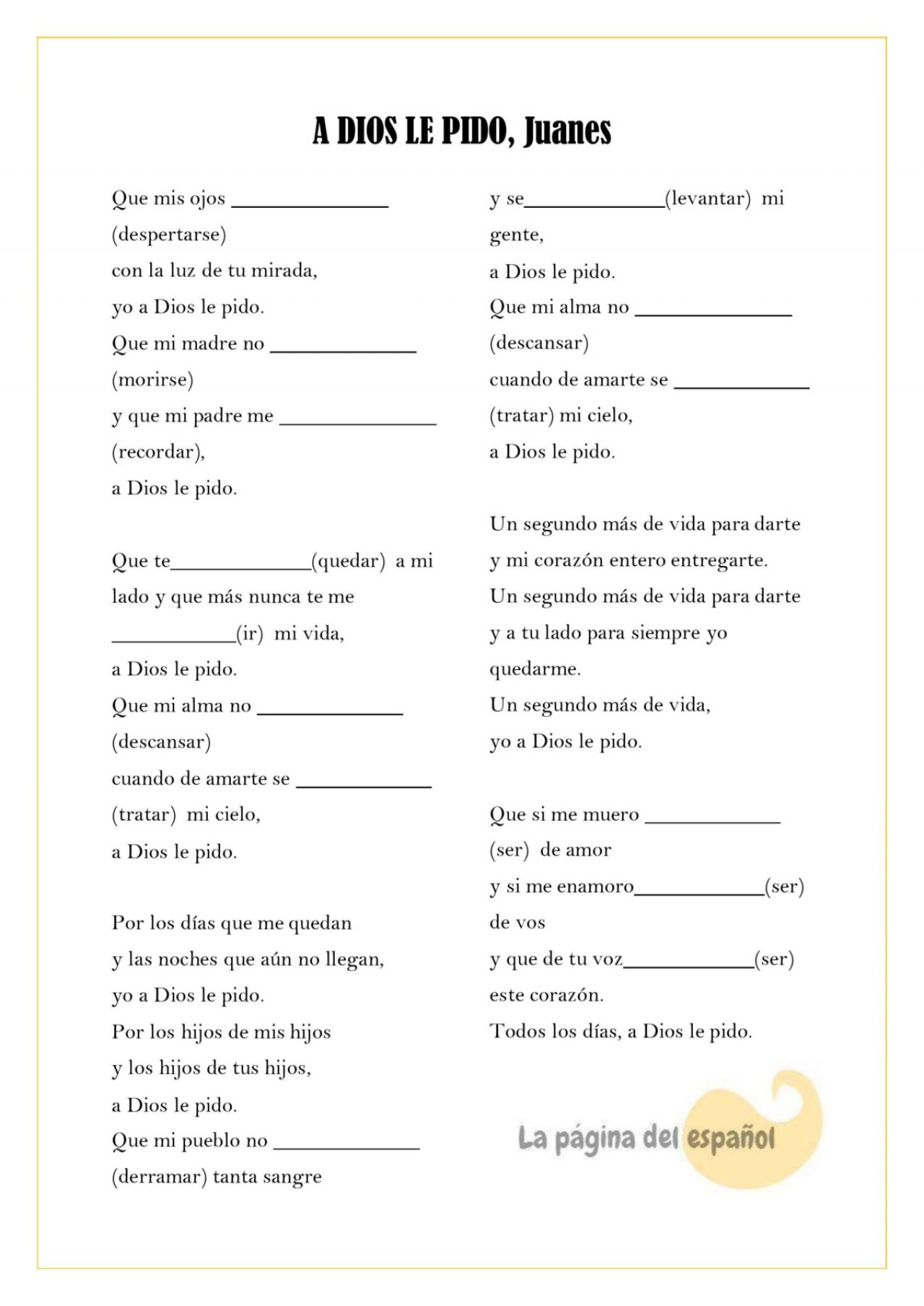 A Dios le pido Juanes canción subjuntivo 1200x1696