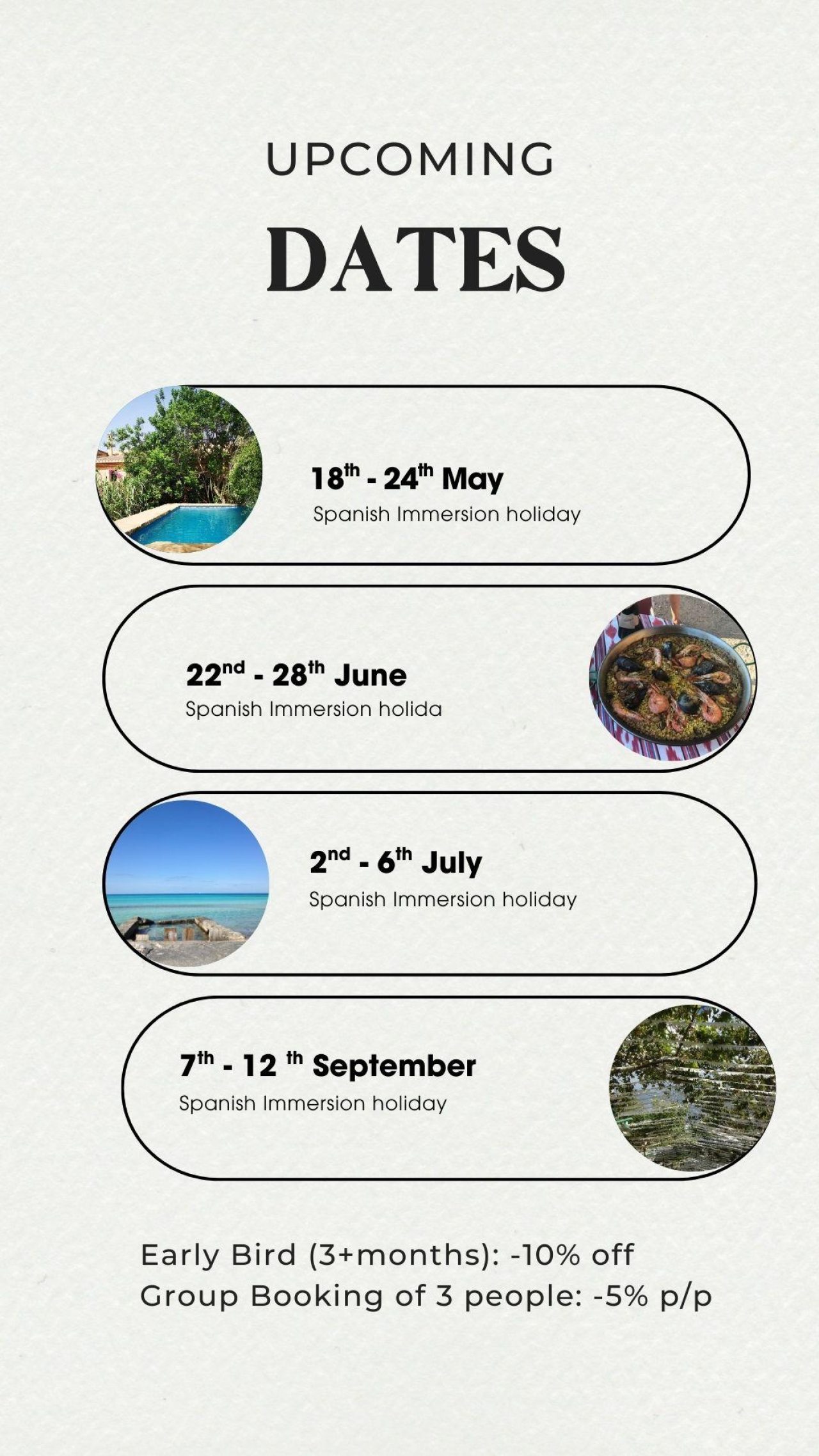 Dates Spanish holiday immersion SLM